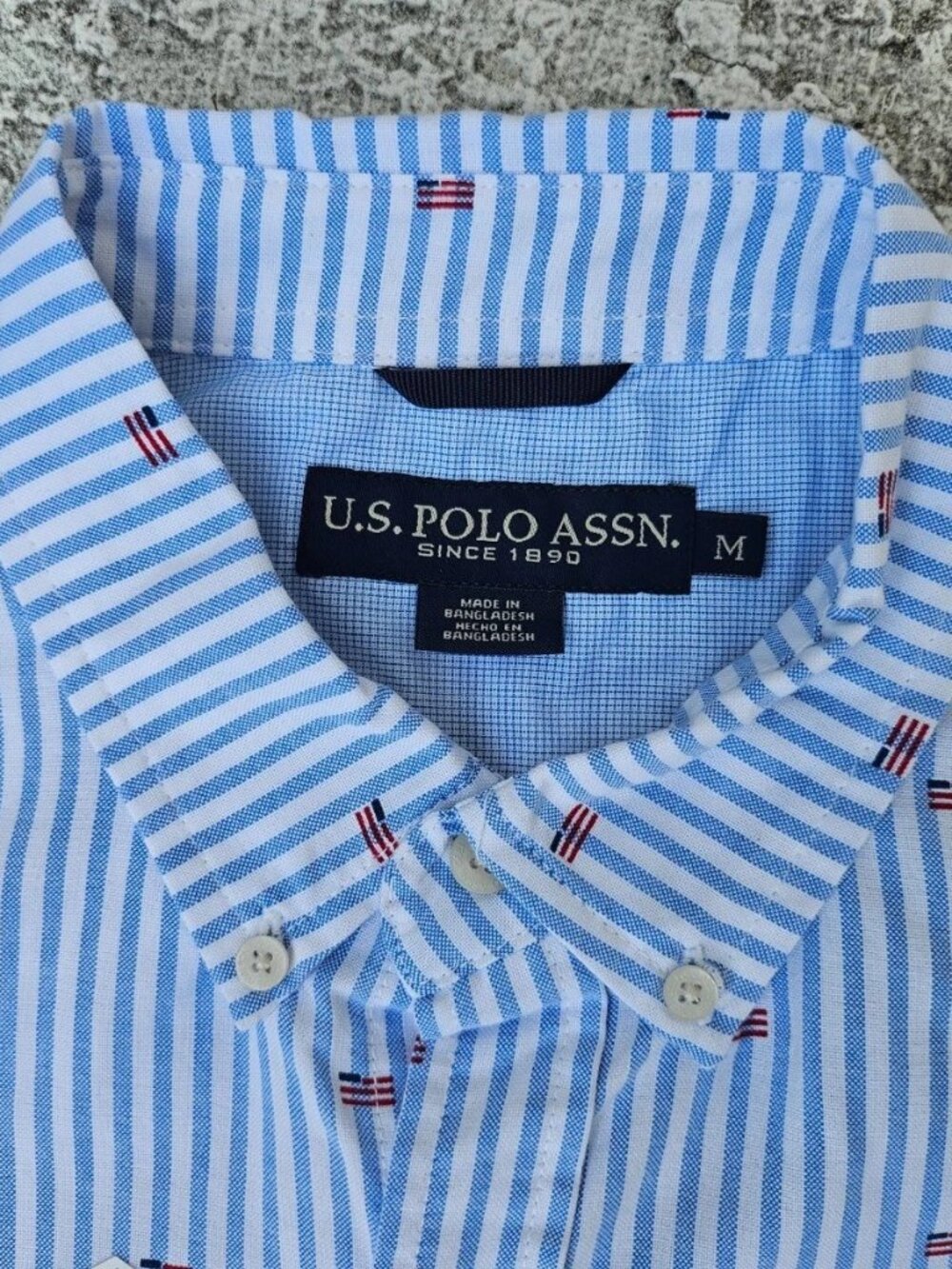 U.S. Polo Assn. Men Casual Short Long Sleeve Collared Blue Stripe Size M NWT - Picture 5 of 10